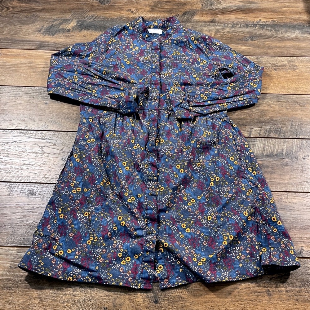 UNTUCKit Lauren Navy Floral Shirt Dress Long Sleeve Button Front Sz S Tea Party